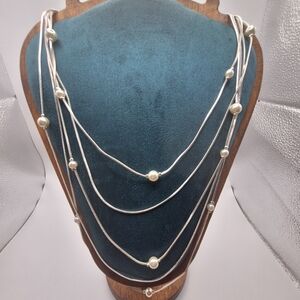 The Limited Long Layered Silver Tone Faux Pearl Necklace